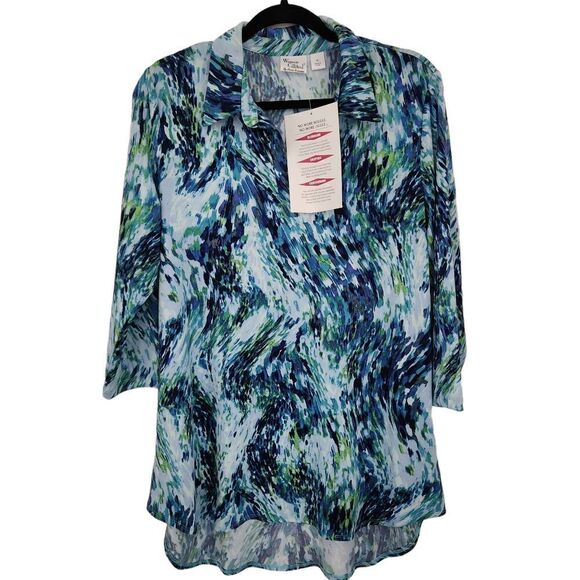 Women with Control by Renee Greenstein 3/4 Sleeve Collard Blouse Size Medium - Picture 1 of 8